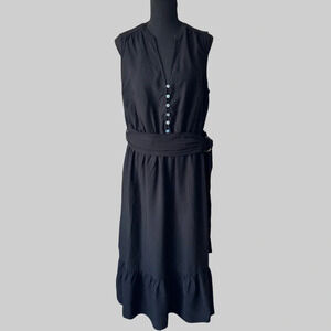 City Chic Black  Sleeveless V Neck Midi Dress With Ruffles